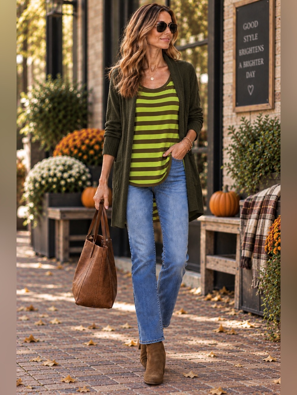 Michael Kors NWT Linen Blend Striped Tank Top Olive Green Brown Hi-Lo Medium